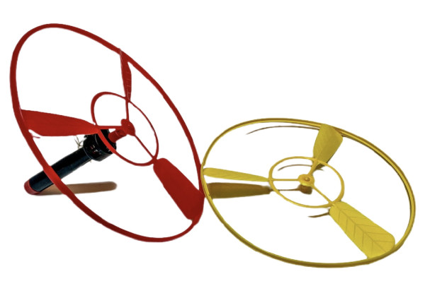 Ufo aufziehbar sort. m. 2 Propeller OPP, ca. D:18cm, L: 11cm