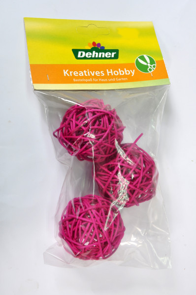 Rattanball 3Stück im Beutel pink OPP ca. 7cm D "20671031400