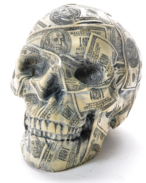 Spardose Totenkopf "Dollardesign" BB ca. 19,5x13,5x11cm