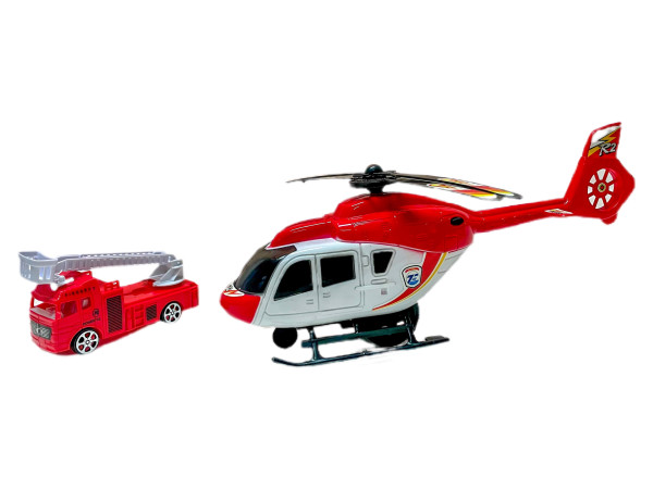 Helikopter m. Feuerwehrwagen WB ca. 33x9cm