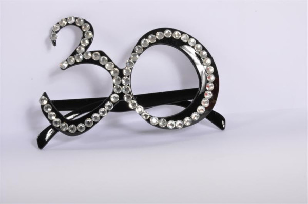 Geburtstagsbrille m. Strass "30" schwarz