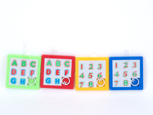 Schiebepuzzle Zahlen u. Buchstaben sort. OPP ca. 5x5cm