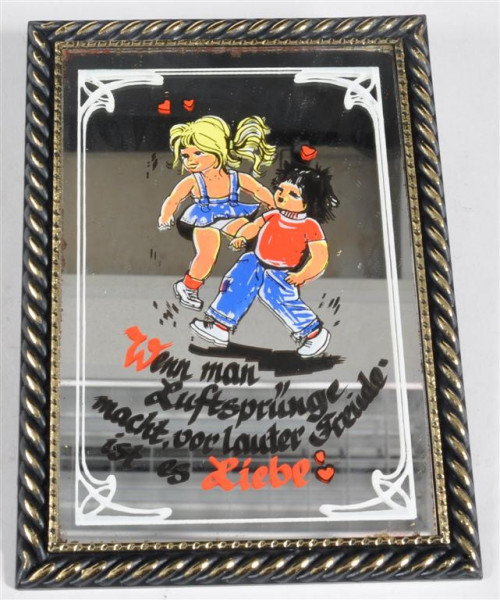 Bild mit Spiegel "Wenn man Luftsprünge.." ca. 16,5x12 cm
