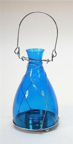 Flasche zum aufhängen blau BB; ca. D: 13cm H: 22cm
