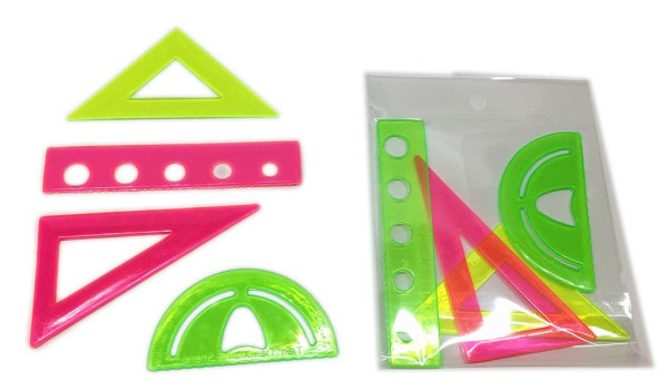 4er Set Lineal farbsl. sort. OPP ca. 10x8,5cm